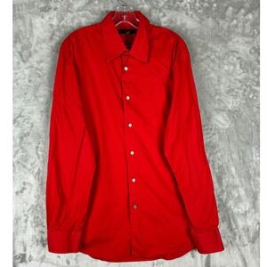 Express Mens Red Long Sleeve Button Up Dress Shirt Size Large Cotton Lycra Blend